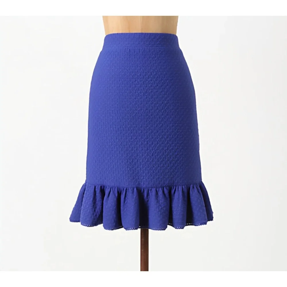Anthropologie Postage Stamp Blue Textured‎ Flounce Flirty Mini Skirt Size Medium